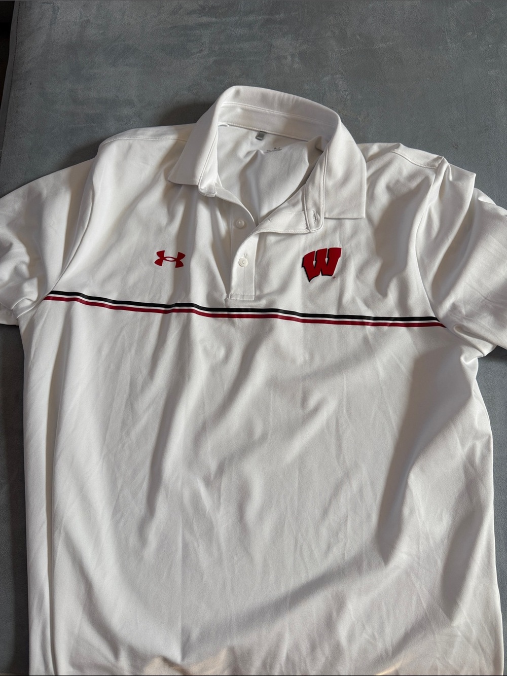 Under Armour White Polo with Red 'W' and Red/Black Chest Stripe